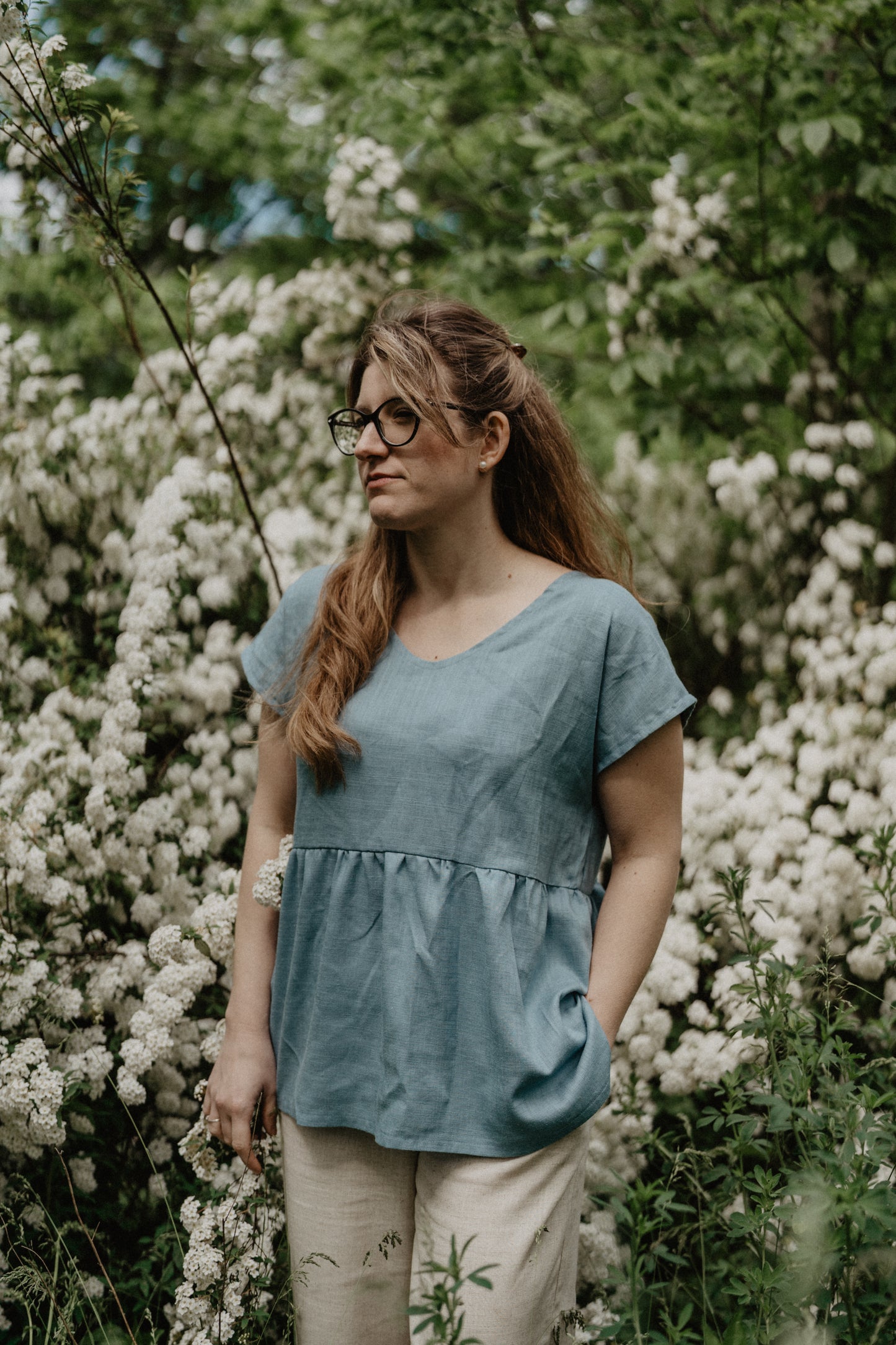 Blusa Corolla azzurro polvere