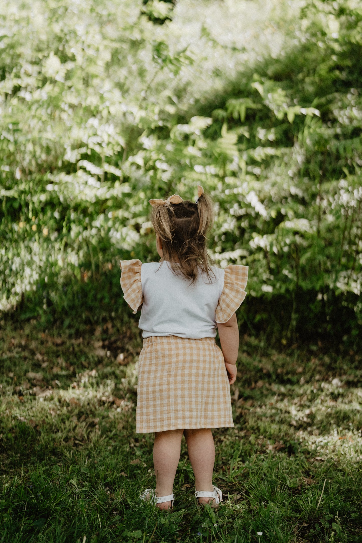 maglietta volant scacchi giallo